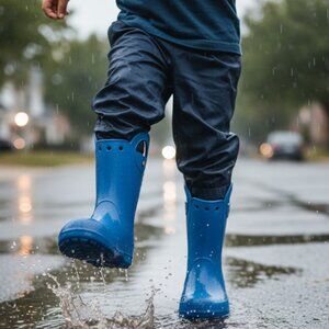 BOY’S SZ 2, CROCS BLUE HANDLE IT RAIN BOOTS